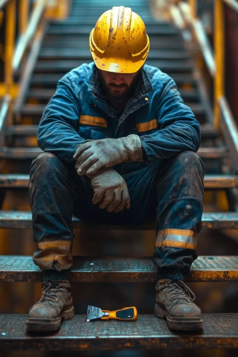Salarié fatigué après un poste de nuit dans un contexte industriel