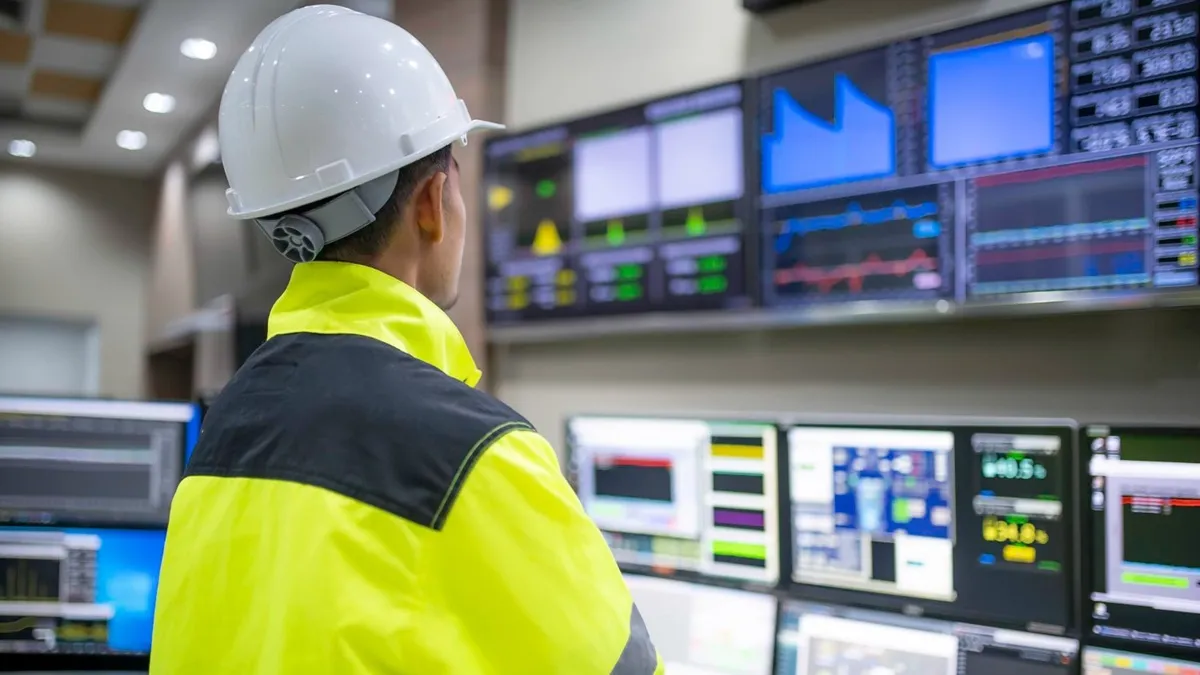 Opérateur supervisant des installations industrielles depuis une salle de contrôle